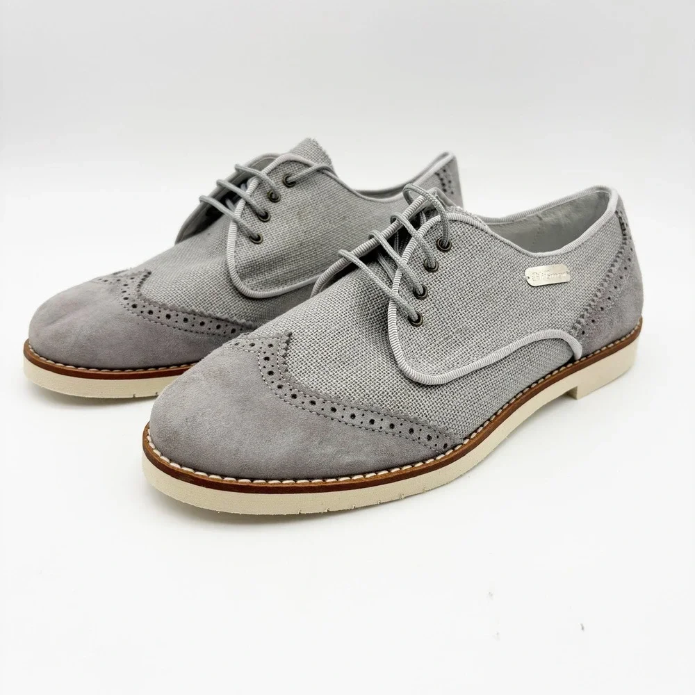Pili Carrera Gray Linen and Suede Oxford Shoes Size EU 35